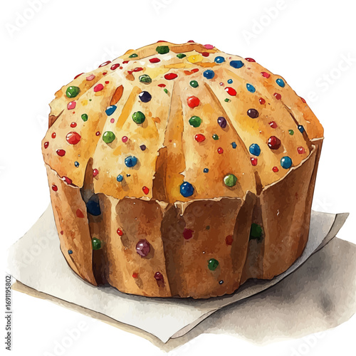 Pandoro, watercolor drawing vector, isolated on a white background.