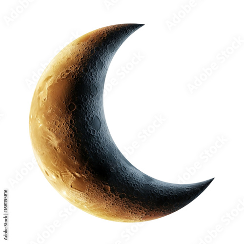 Vector art of crescent moon phase with crater details
