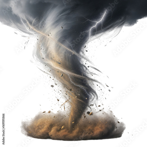 Vector art of powerful tornado with debris