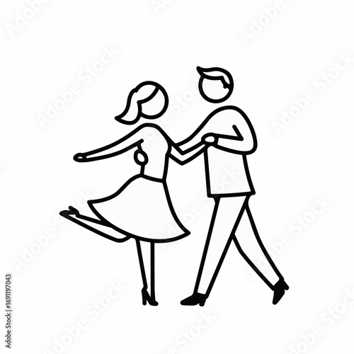 Elegant couple joyfully dancing together, celebrating a special moment with graceful movement and classic style, perfect for events and design.