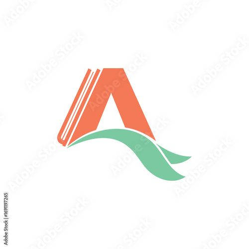 A modern and artistic logo featuring the letter 'A' combined with books and a flowing wave. Ideal for education, publishing, or knowledge-based businesses.
