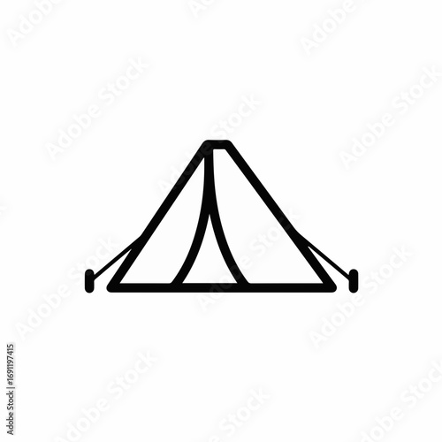 Simple black line art tent icon symbolizing adventure, camping, and outdoor exploration for travel and recreation visuals