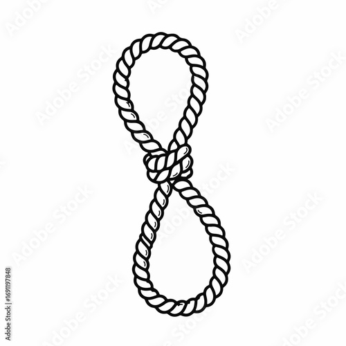 Bold black line art depicting a sturdy rope tied into a noose knot, symbolizing peril, danger, or a critical juncture in a narrative.