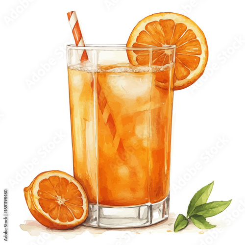 watercolor vector of Orange Juice, isolated on a white background.