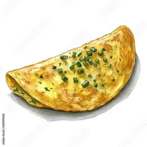 watercolor of Omelette, vector, isolated on a white background.