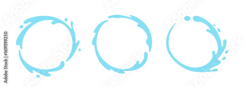 Vector water splash circle logo icon. Round water splash flat frame liquid abstract background design.
