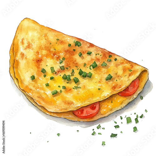 watercolor of Omelette, vector, isolated on a white background.