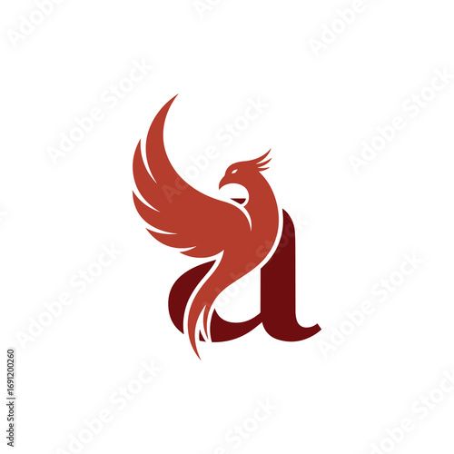A modern, bold logo of the lowercase letter "a" with a soaring phoenix bird, symbolizing rebirth, mythology, and strength.