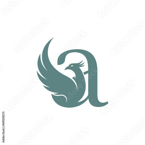 A modern, bold logo of the lowercase letter "a" with a soaring phoenix bird, symbolizing rebirth, mythology, and strength.