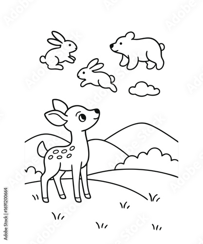 Cute Cartoon Deer with Antlers Illustration