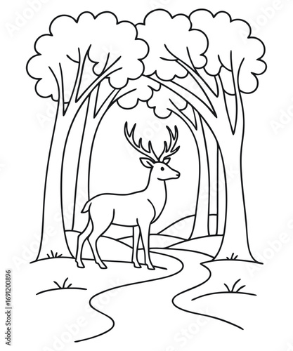 Cute Cartoon Deer with Antlers Illustration
