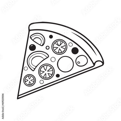 Abstract cartoon vector illustration of a tasty round pepperoni pizza with a tomato and cheese pattern on an isolated background