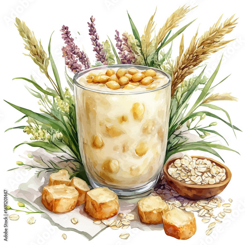 Oatmeal, watercolor clipart vector, isolated on a white background.