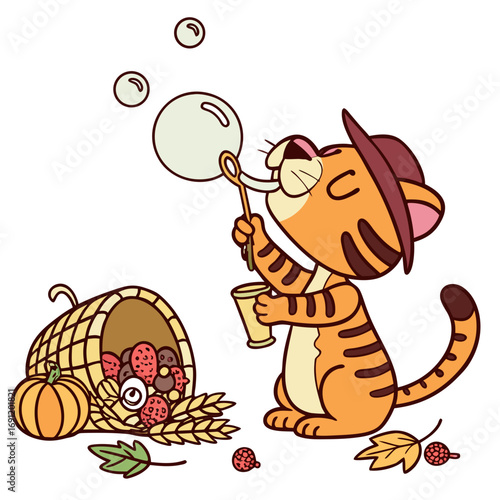 Creative SVG: Bashful Tiger with blowing bubbles in a Harvest Blessings colored Thanksgiving theme