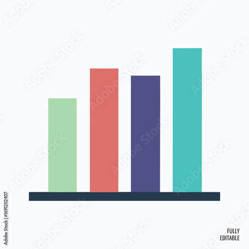 Vector art of bar chart with four ascending bars in different colors.