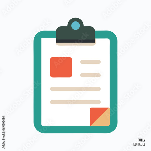 Vector art of clipboard with document and pen icon.