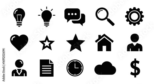 Collection of, Symbol, Icon, Graphic, Design, Set, Vectore design showcasing common web elements and business elements for visual communication