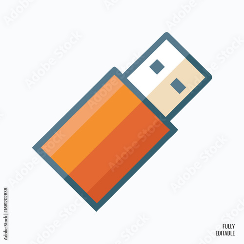 Vector art of orange usb flash drive with a blue casing.