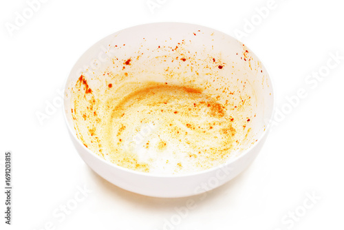 Empty dirty bowl after eating spicy food.