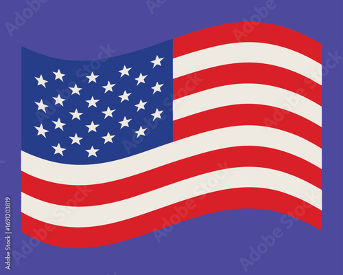 Waving American Flag Illustration on Dark Blue Background