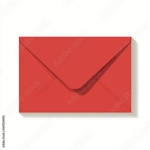 Red envelope on white background representing correspondence and communication delivering message of love and information