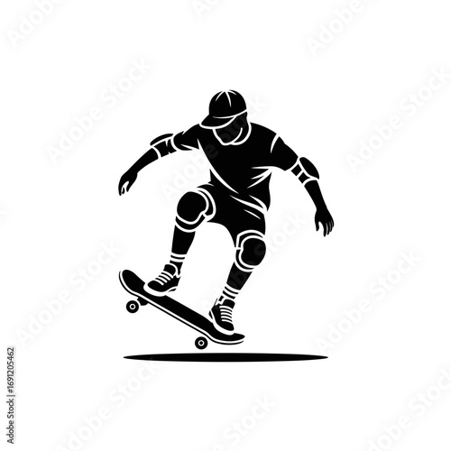 Skateboarder silhouette doing an extreme sport trick skateboarding vector illustration skate park style