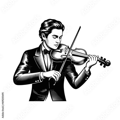 Vector illustration of a classical violinist musician playing the violin, musical arts.