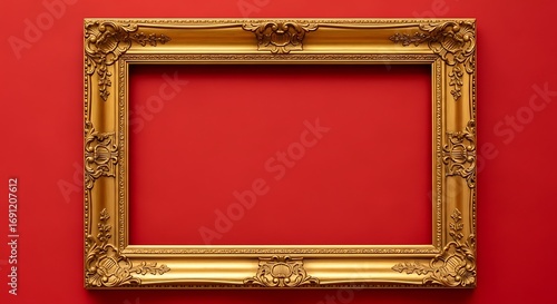 Ornate Gold Picture Frame on a Vibrant Red Background