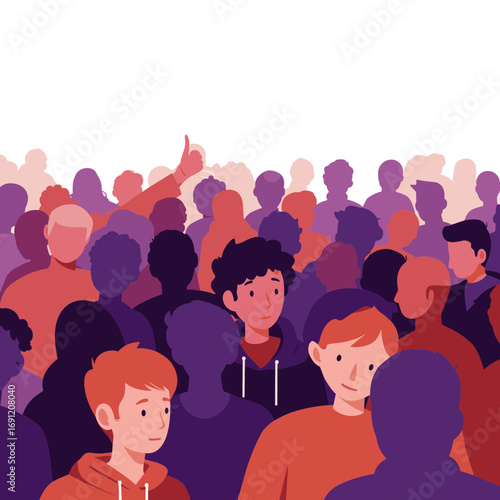 Vector crowd scene with many people in different tones and styles, symbolizing society, events, or unity.
