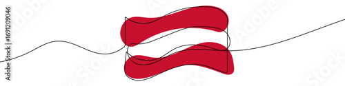 Austrian flag in one line art style. Austrian flag drawing with editable stroke on white background. Vector illustration.
