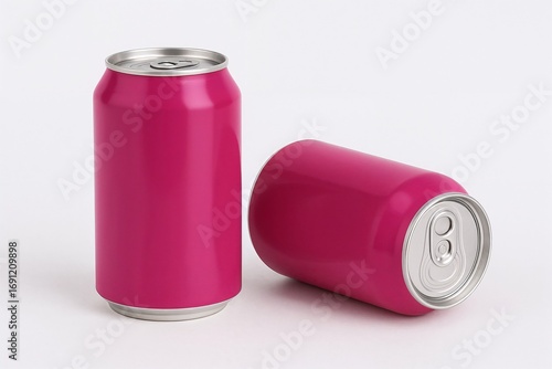 Magenta 330ml can mockup with one upright and one laid front view isolated background for creative packaging design