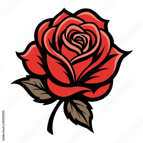 Calligraphic red rose vector illustration. Vintage flower vector art.