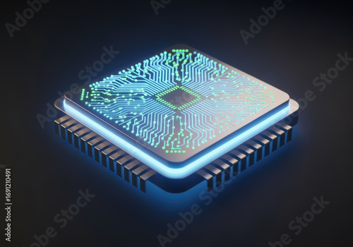 3d Artificial Intelligence Chip Icon with Glowing Circuit Pattern 