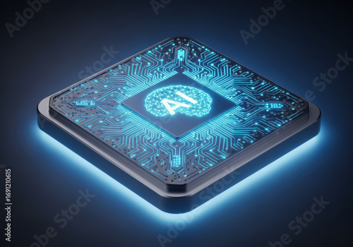 3d Artificial Intelligence Chip Icon with Glowing Circuit Pattern 