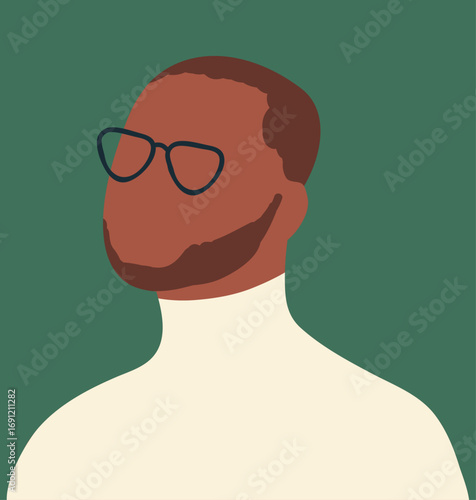 Faceless male character, abstract portrait, blank face, head avatar, minimalistic modern trendy style. Unknown person, user profile. Hand drawn vector illustration.