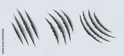 Scratch claw mark tiger bear paw icon. Animal lion slash claw vector wild monster shape design.