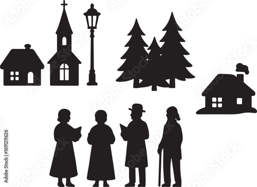 Silhouette of a family in front of a house vector illustration