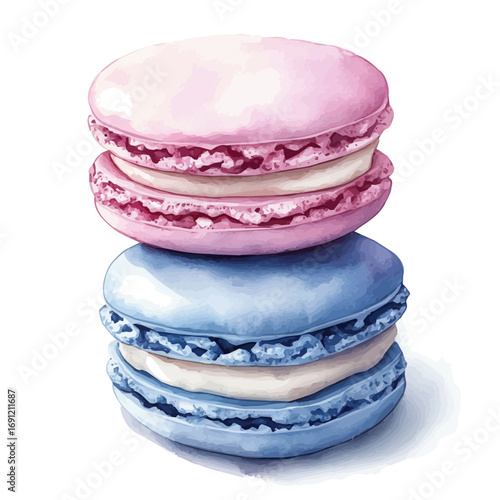 Macarons, watercolor clipart vector, isolated on a white background.