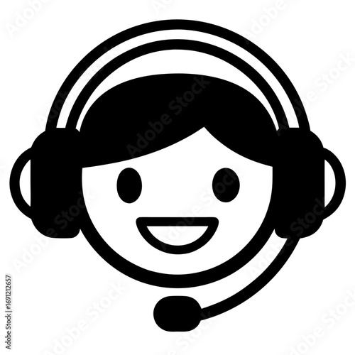 Customer service avatar icon with headphones and microphone, showing support and assistance.