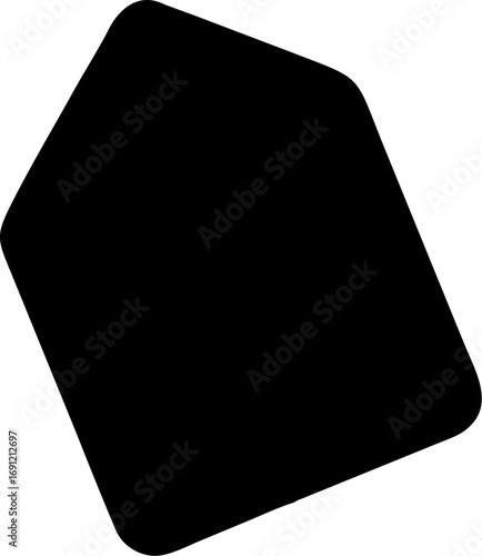 Black geometric pentagon shape with rounded corners is isolated on a white background for use in professional graphic design projects.