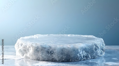 Crystal Clear Ice Block on Smooth Surface with Soft Lighting Effect
