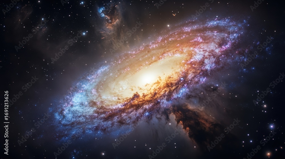 Fototapeta premium Stunning Galaxy in Space with Bright Stars and Colorful Nebulae, a Cosmic Wonder Embraced by Infinity and Light