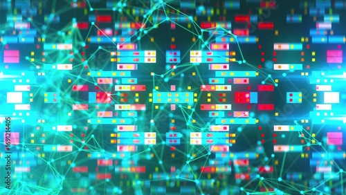 Connection dots with blocks. Computer generated 3d render