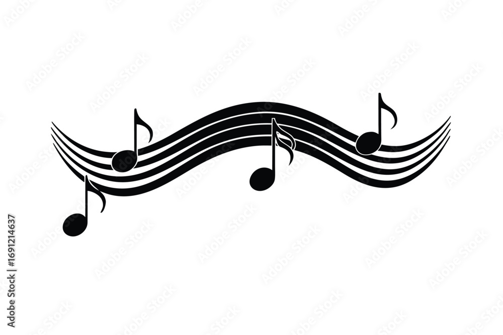 Naklejka premium Sound Wave Border with Floating Music Notes Illustration