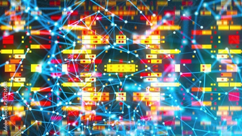Connection dots with blocks. Computer generated 3d render
