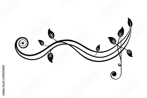 minimal floral swirl border with music staff vector