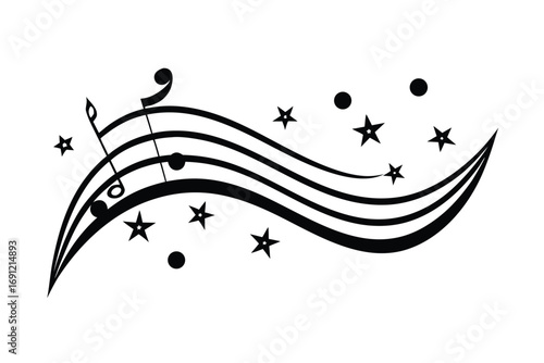 music notes forming a wave pattern with decorative style