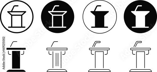 Podium icons, public speaking vector, conference stage podium, microphone illustration, debate podium design, political speech symbol, presentation podium, event stage icon