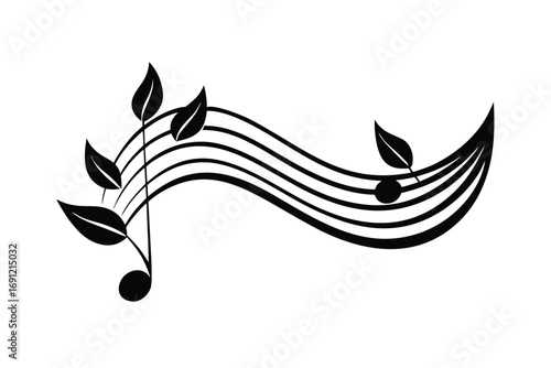 music notes with flowing wave of leaves vector design