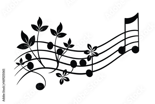 music staff with floating floral corner elements vector